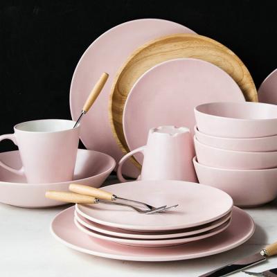 China Hot Selling Viable Matte Cheap Porcelain Dinnerware Pink Dinner Set For Wedding for sale