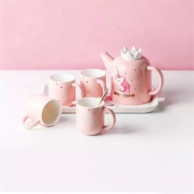 China 4 Modern Unicorn Stoneware Funny Tea & coffee sets new design items 4 cups funny unicorn stoneware tea and coffee sets for sale