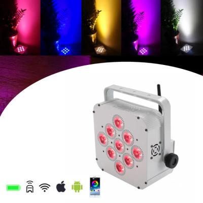 中国 Wedding Rechargeable DMX Wireless Battery Powered 6in1 RGBWAP 9*18w LED Flat Par Light With IR Controller 販売のため