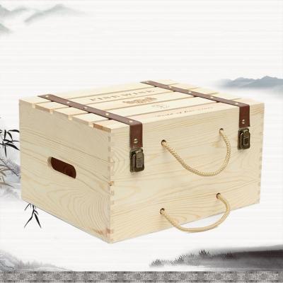 China Vintage Paulownia Wooden 6 Bottle Wine Bottle Storage Box Natural Handmade Travel Storage Box Portable Wine Carrying Box for sale