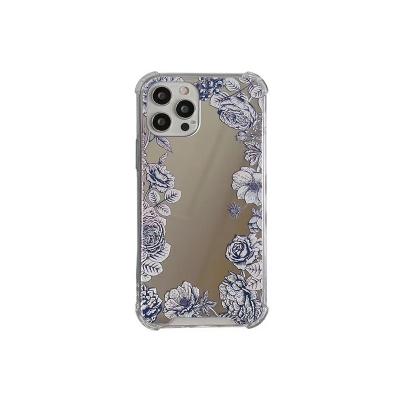 China custom wholesale Anti-fall mirror sketch silver flowers brand transparent clear aksesuar for iphone cover device shell phone case for sale