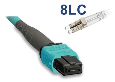 China Cable de fribra óptica del uso OM3 de los dispositivos de QSFP, MPO a la pérdida de inserción baja del cable del LC en venta