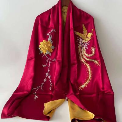 China Checked Hand-embroidered silk shawl with Chinese elements for sale