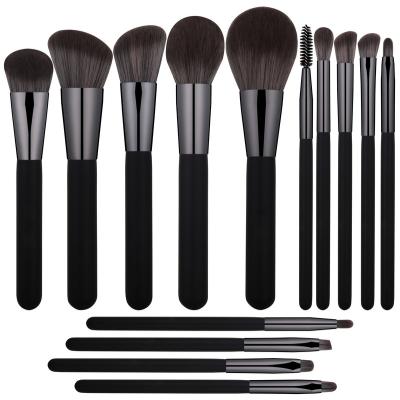 China Angular Blush Matt Handle Manufacturers Sale Wholesale 14pcs High End Black Synthetic Brush Make Up Private Label Makeup Cosmetic Brush Set for sale