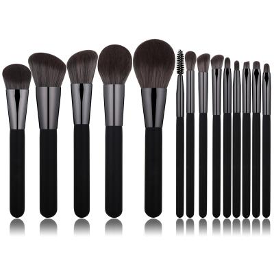 China Angular Blush High End Black Synthetic Brush Matt Handle Custom Logo Wholesale 14pcs Make Up Private Label Makeup Cosmetic Brush Set for sale