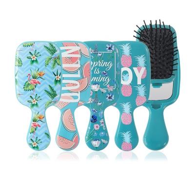 China For Home Use Small Mini Size Kids Hair Brush Baihe Summer Series Hair Care Tools Printed Hair Brush And Mirror Set for sale