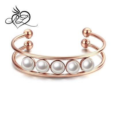 China Fashion LOORDON ACTION Rose Gold Plated Stainless Steel and beaded cuff bracelet bead for sale