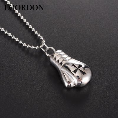 China LOORDON Cute Men's Stainless Steel Small Boxing Titanium Steel Pendant Engraving Cross Pendant Necklace for sale