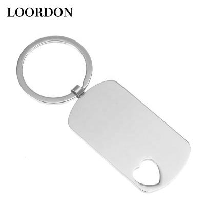 China Fashion LOORDON Stock Personalized Custom Engraved Stainless Steel Dogtag Heart Cut Blank Keychains for sale