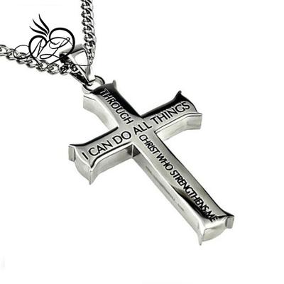 China LOORDON Stainless Steel Philippians 4:13 Religious Jewelry, Cross Necklace FORCE Bible Verse, With Chain for sale