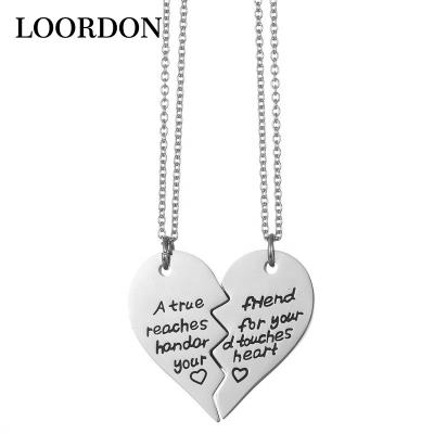 China Cute Cheap LOORDON Couples Stainless Steel Custom Engraving Flat Silver Heart Pendant Necklace for sale