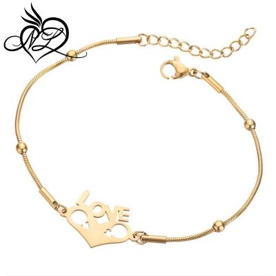 China TRENDY Stainless Steel Gold Plating Round Circle Snake Chain Love Heart Bracelets for sale