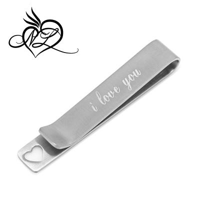 China Custom Contemporary I Love You Message Stainless Steel Heart Hidden Tie Clip for sale