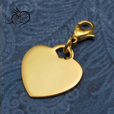 China Fashion Personalized Gold Plated Stainless Steel Heart Charm On 3/4 Inch Lobster Clasp for sale