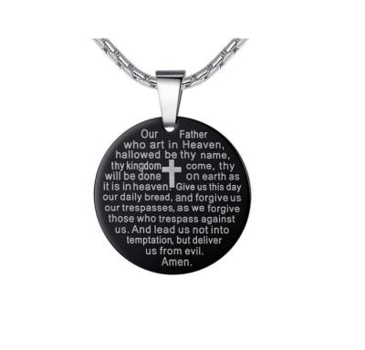 China CLASSIC Lord's Prayer Stainless Steel and Cross Medallion Pendant Necklace, Black Color for sale