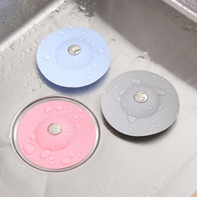 China Modern Type Silicone Kitchen Sink Shower Floor Drain Strainer Protector Cover Tub Hair Push Catcher for sale