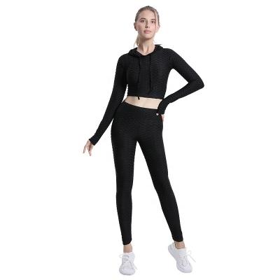 China Breathable Bubble Butt Hooded Top Workout High-Waisted Pants Long Sleeve Yoga Set Gym Fitness Sets for sale