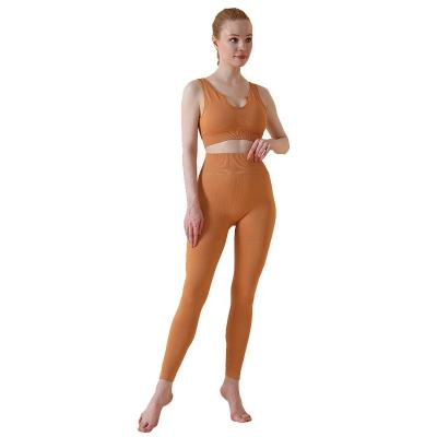 China New Arrival Breathable Two Piece Ribbed Pattern Seamless Fitness Workout Gym Wear Sets for sale