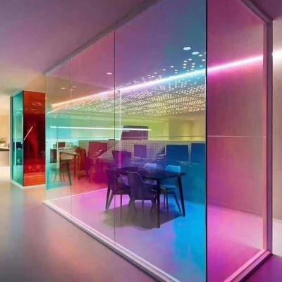 China Contemporary Colorful 2-12mm Glass Gradient Color Building Iridescent Dichroic Coating Glass for sale