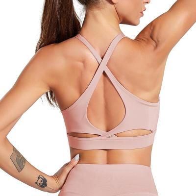 China Women Breathable Sexy Beauty Gym Cross Back Soft Compression Fitness Yoga Sports Full Support Bra for sale