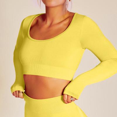 China Fashion Breathable Elastic Long Sleeve Tank Top Full Stretch Workout Women Sport Wear Gym Women Crop Top Shirt for sale