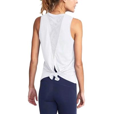 China Custom Women's Solid Mesh Hollow Back Workout Tops Yoga Breathable Gym Breathable Sleeveless Sports Beach Top Vest for sale