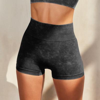 China Breathable Nylon Spandex Women's Sportswear Black Gym Woman's High Waist Rib Cycling Yoga Sports Shorts for sale