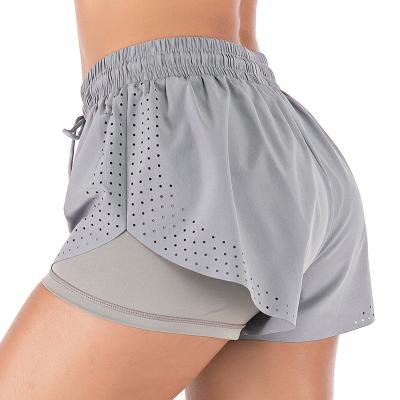 China Breathable Quick Dry Women Double Layer Tight Platform Sports Shorts For Running Drawstring Size 2 In 1 Double Layer Sport Gym Shorts for sale