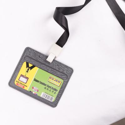 China ID Card Badge Attendance Free Sample ID Card Holder Neck ID Bank ATM Card Holder Waterproof Leather Kejea Brand for sale