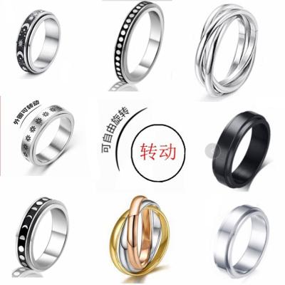 China FASHIONABLE Jewelry Explosive Titanium Stainless Steel Ring Amazon Stainless Steel Rotating Couples Ring for sale