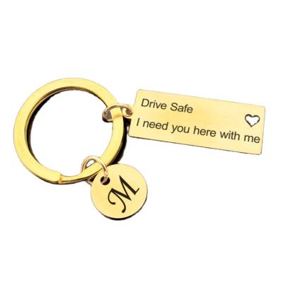 China Jewelry Trendy High Quality Round Key Chain Couple Stamped Fashion Key Chain Small Gift for sale