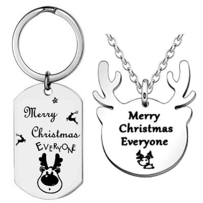 China Trendy Christmas Antlers Shaped Key Chain Stainless Steel Key Chain Jewelry Dogtag Key Chain for sale