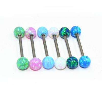 China Customed 2021 Best Selling External Screw 5mm Balls 14G 316l Stainless Steel Opal Barbell Tongue Ring for sale