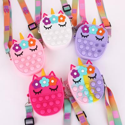 China Push Snaps Bubble New Unicorn Messenger Bag Fidget Toy Sling Bag Push Bubble Antistress Kids Play POP Key Chain Wallet Pop Itting Bags For Girls for sale