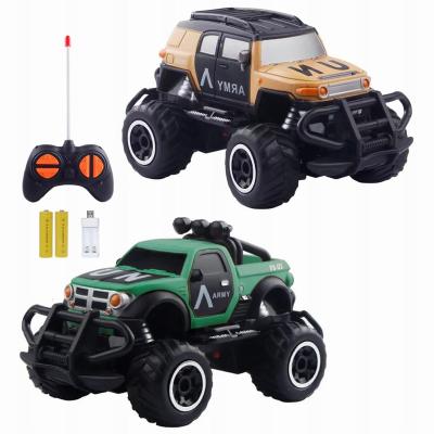 China 2022 New 1:43 Auto Return Mini RC Toys Crawler Truck With Charging Vehicle 2WD Off Road Military Remote Control Model Car For Children for sale