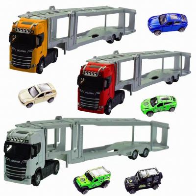 China 1/36 Semi Dual Trailer Toy Decker Transport Vehicle Alloy Container Truck Car Model Diecast With Sound And Simulated Light For Kid for sale