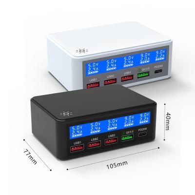 China Multi Standard QC3.0 USB Battery Charger Station 65W PD20W USB Hub Charger Compact Size Left LCD Display Compatible With iPhone iPad Samsung for sale