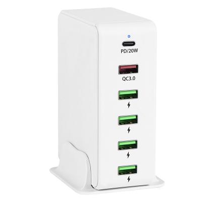 China Standard 65W Battery Charger Block 6 in 1 PD3.0 QC3.0 6-Port USB Desktop Charging Station with USB-C Ports +4 USB-A Ports for sale