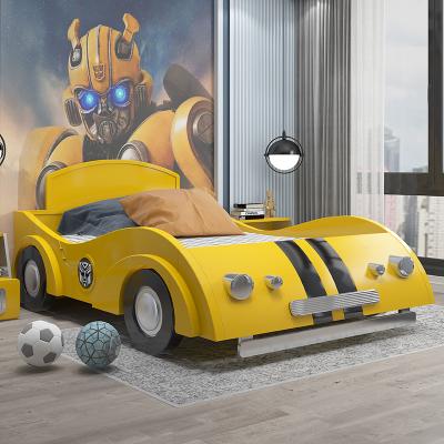 China Modern Cheap Modern Bedroom Furniture Yellow Solid Wood Car Bed For Boys for sale