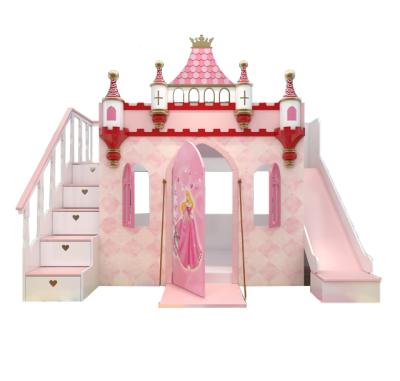 China Durable And Stable European Style Castle Girls Bed And Low Bed Pink Princess Bunk Bed Girls With Slide And Ladder Cabinets for sale