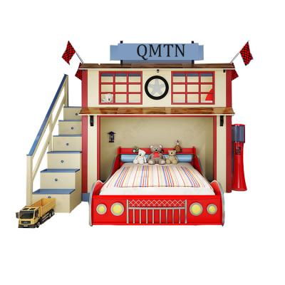 China Mediterranean Hotel Bunk Car Bed 1.5m Red Solid Wood Kids Beds for sale