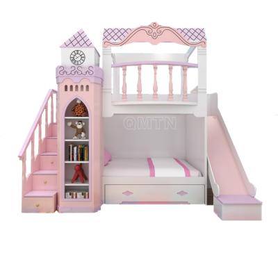 China 2021 Modern Hot Selling Girls Castle Bed Children Princess Bed Kids Bunk Beds with Slide and Children's Storage for sale