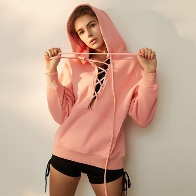 China Women's Autumn Long Sleeve Front Pocket Sports Jumper Drawstring 100% Breathable Cotton Yoga Fitness Hoodies for sale