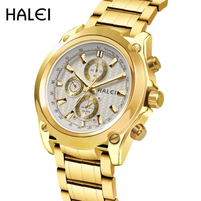 China HALEI Brand Luxury Men's Watch Temperament Gold Wristwatch Fashion Trend Men's Quartz Waterproof Watches for sale