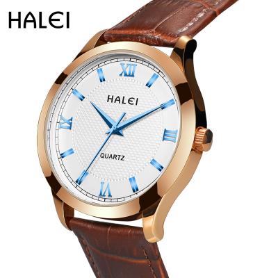 China HALEI Fashion Brand Watch Luxury Men's Wristwatch Water Proof 3ATM Water Proof Men's Quartz Genuine Leather Watches for sale