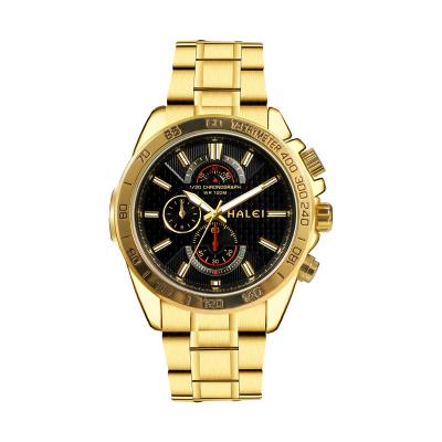 China HALEI luxury men's watch business style gold wristwatch water proof men's classic quartz watch for sale