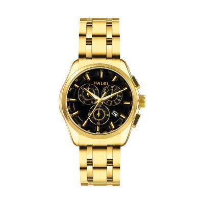 China Original HALEI Brand Luxury Men's Watch Fashion Business Style Gold Wristwatch Water Proof Men Quartz Watch for sale