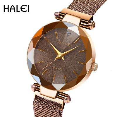 China Waterproof HALEI own brand watch women high quality luxury classic mesh watch belt ladies quartz steel watches for sale