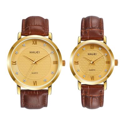 China Hot Selling HALEI Fashion Brand Unisex Watch Water Resistant Couples Luxury Quartz Genuine Leather Watches for sale