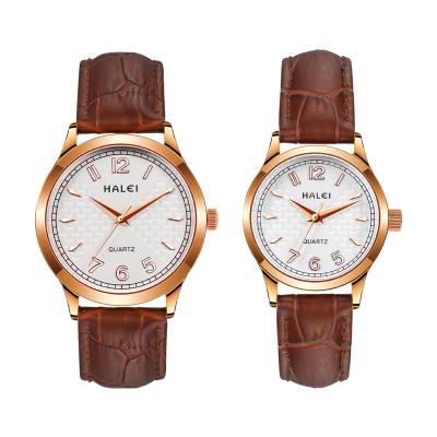 China Water Resistant HALEI Fashion Brand Premium Watch Good Quality Luxury Watch Set Genuine Leather Couple Quartz Watches for sale